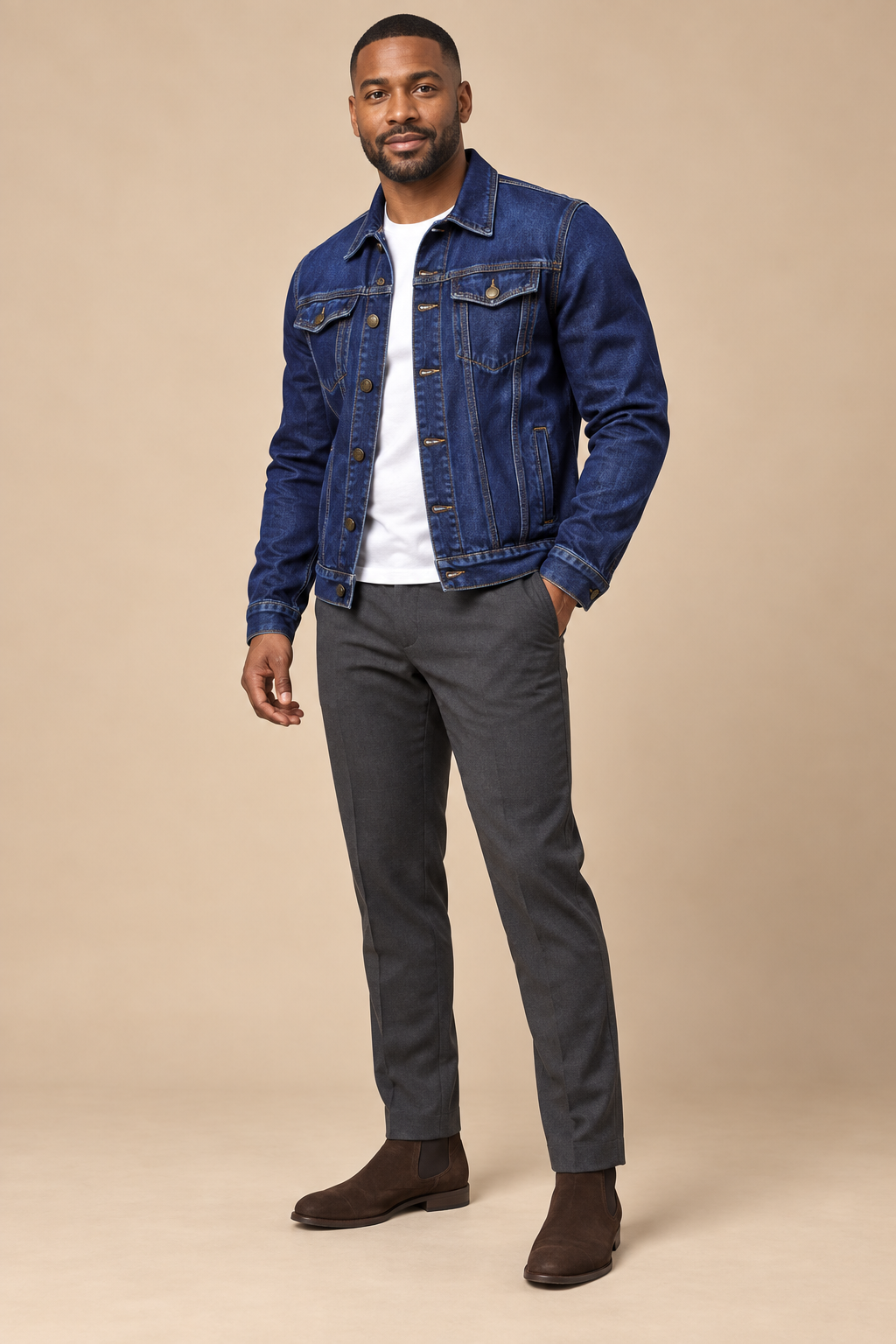 Men’s Classic Cotton Denim Jacket with Button Front and Chest Pockets