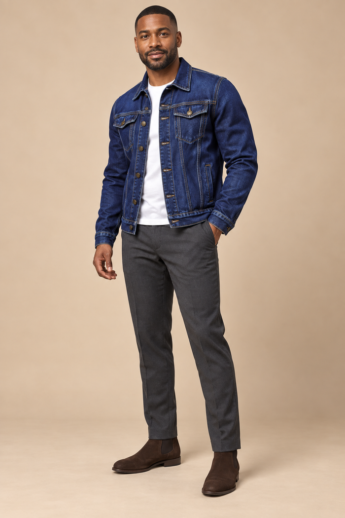 Men’s Classic Cotton Denim Jacket with Button Front and Chest Pockets