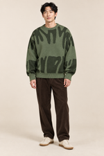 Men’s Abstract Pattern Knit Crew-Neck Jumper with Ribbed Trims