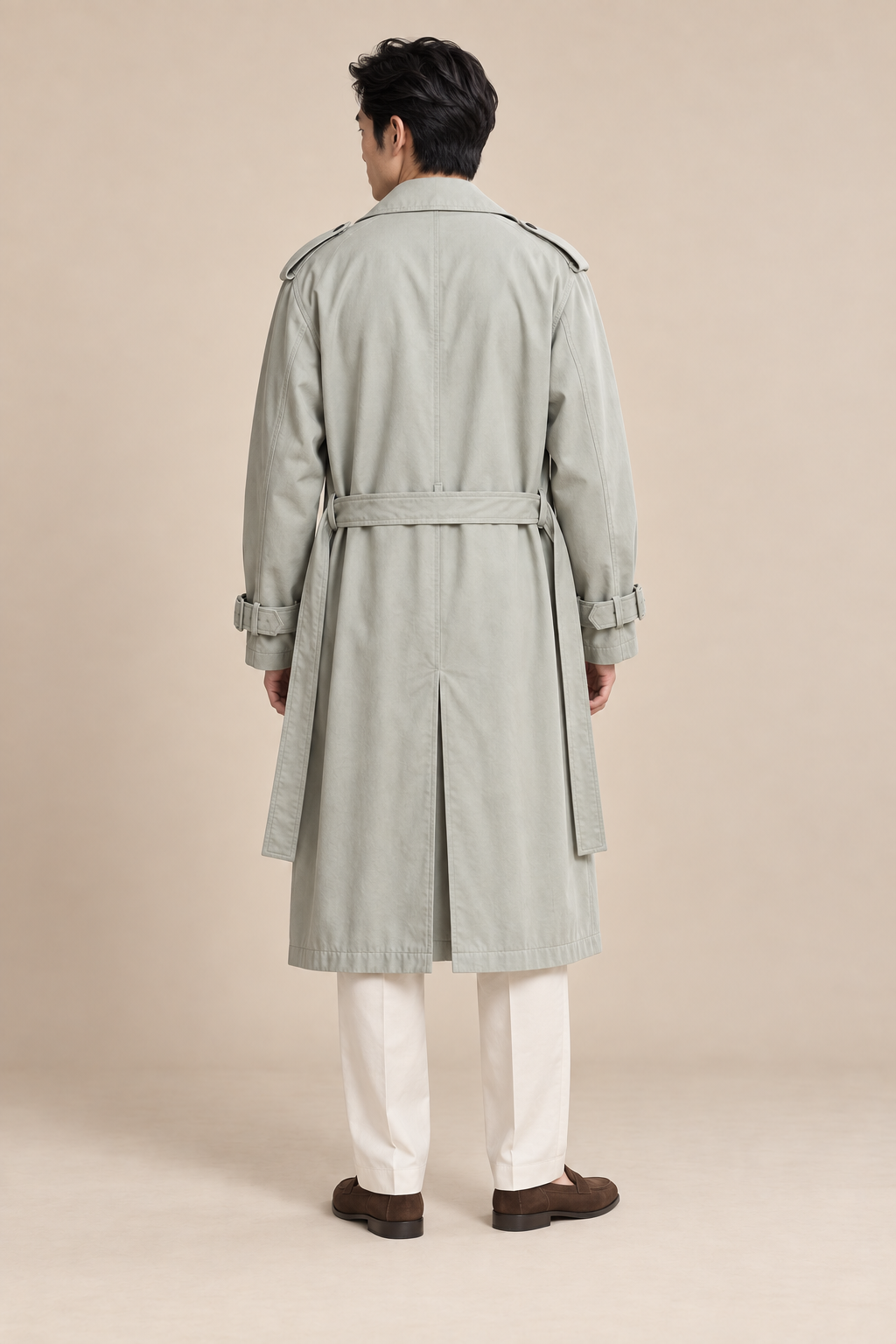 Men’s Double-Breasted Trench Coat with Waist Belt