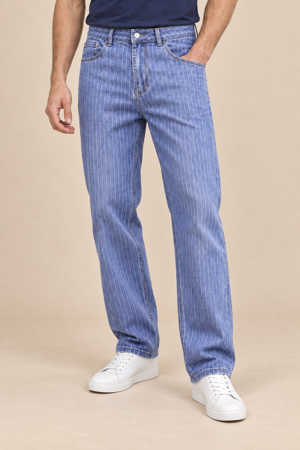 Men’s Pinstripe Stretch Denim Jeans with Slim Fit