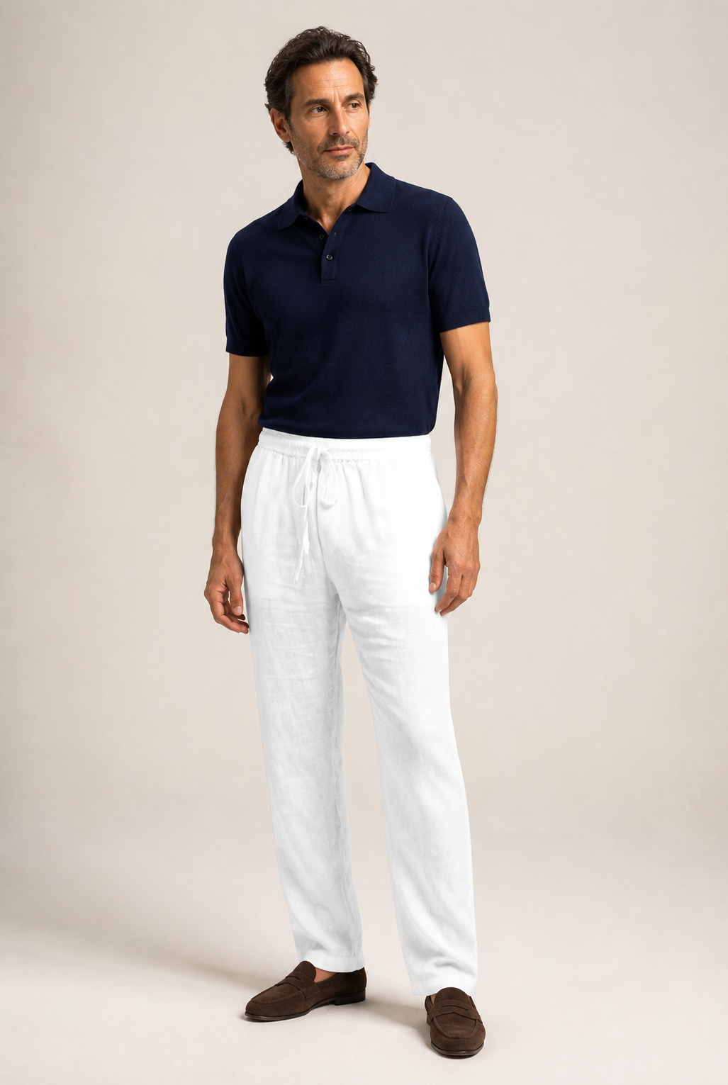 Men's Drawstring Trousers with Straight Leg and Textured Finish