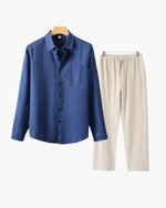 Men's Co-ord Set with Long Sleeve Shirt and Drawstring Trousers