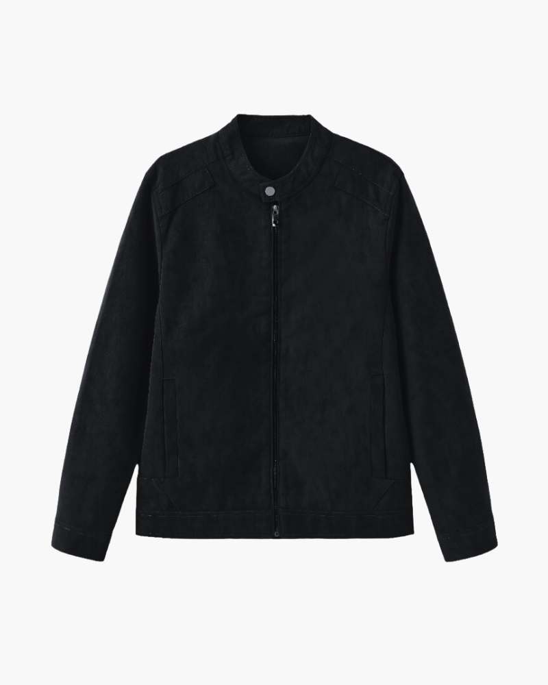Men’s Suede-Look Zip-Up Jacket with Stand Collar