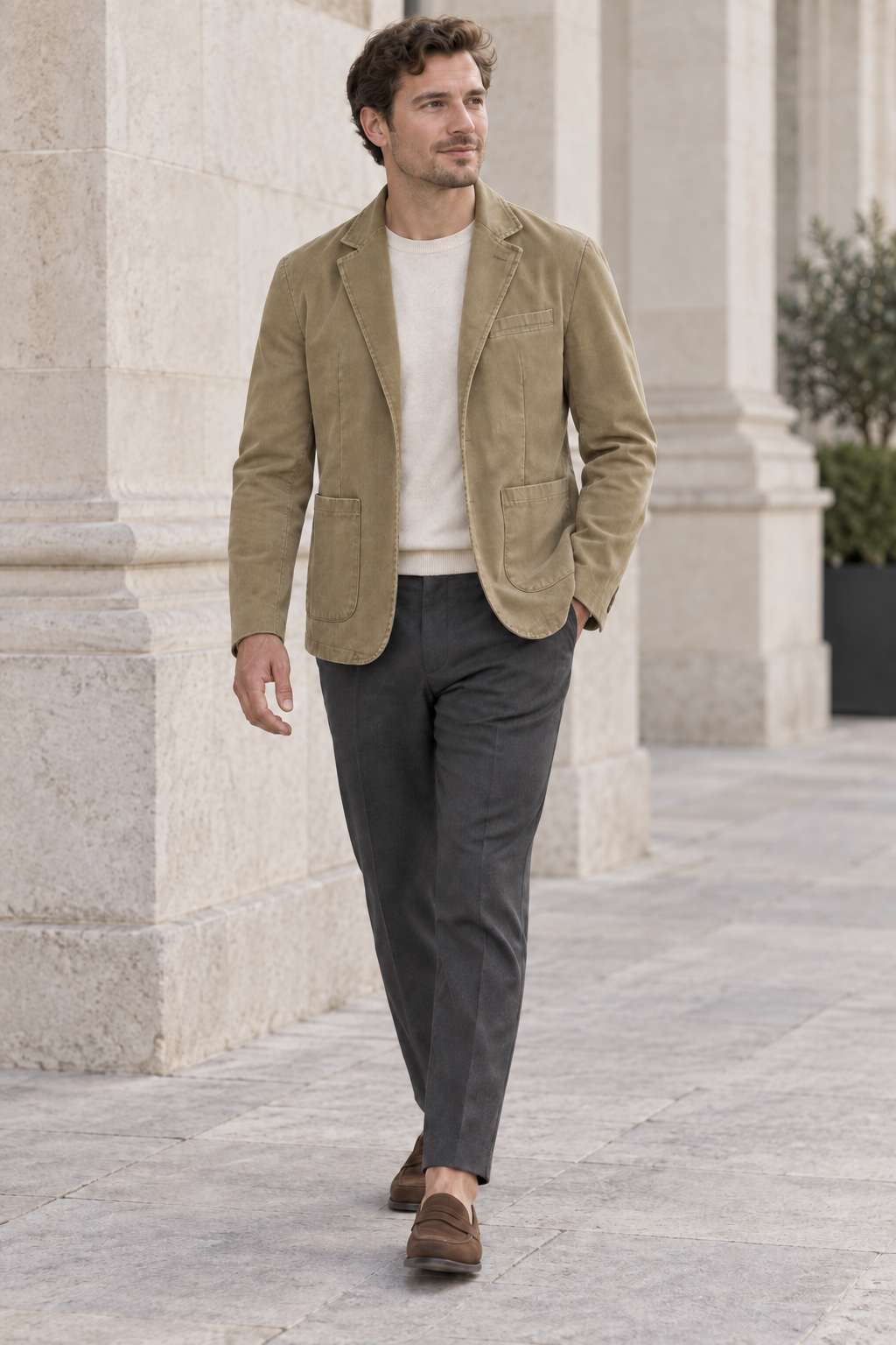 Men's Single-Breasted Blazer with Patch Pockets