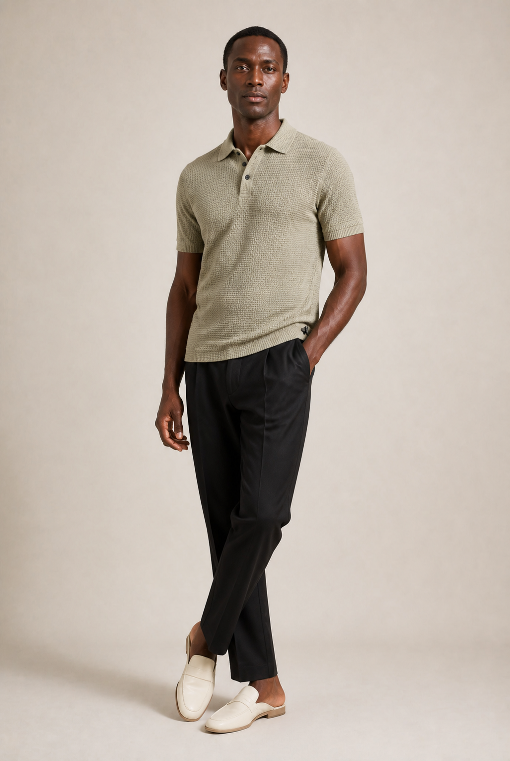 Men's Waffle Knit Polo Shirt with Short Sleeves