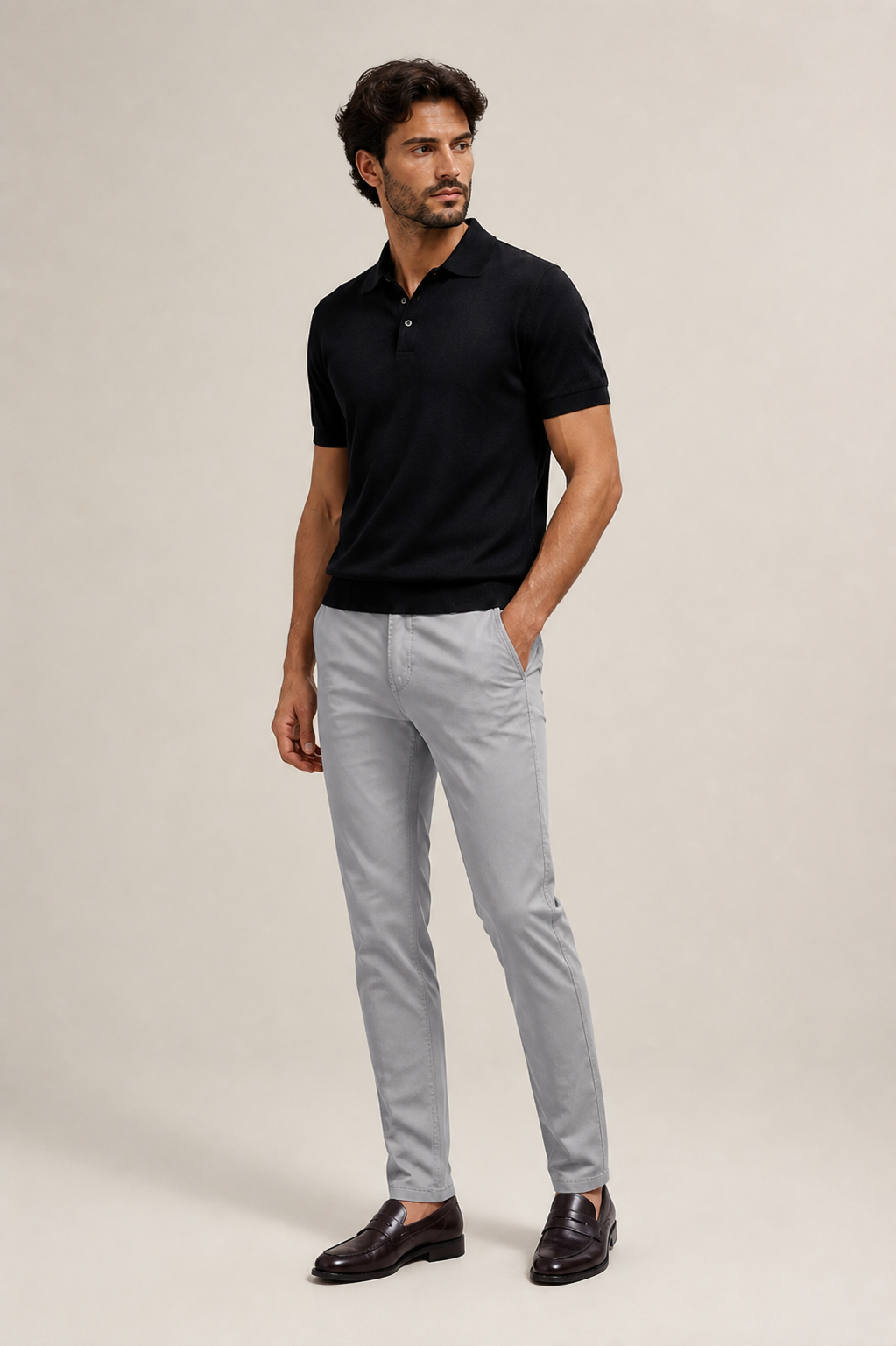 Men's Straight Leg Trousers with Mid-Rise Waist