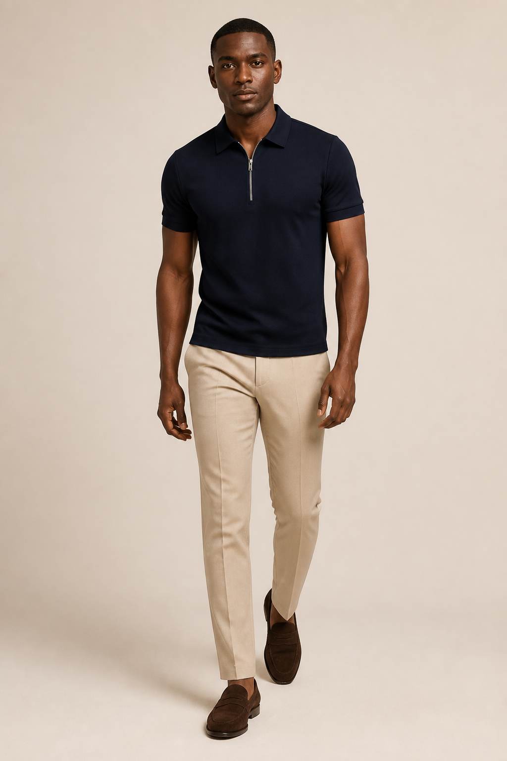 Men's Short Sleeve Zip Polo Shirt in Fitted Cut