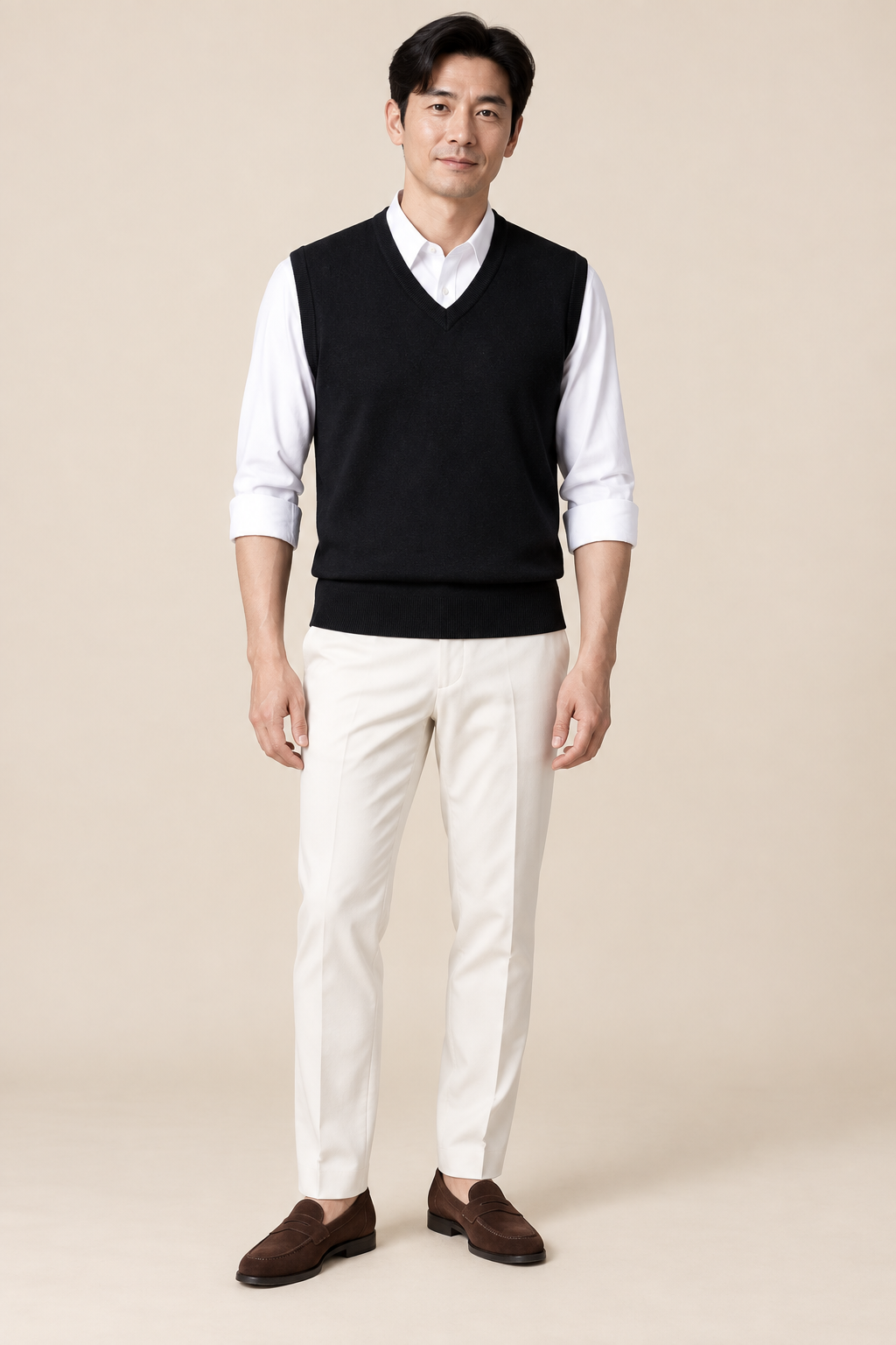 Men’s Plain Knit V-Neck Tank Top with Ribbed Trims