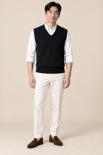 Men’s Plain Knit V-Neck Tank Top with Ribbed Trims