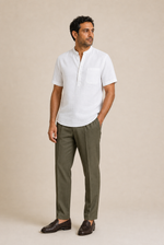 Men's Grandad Collar Shirt with Short Sleeves