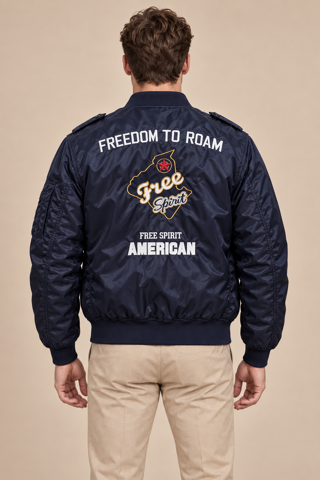 Men’s Padded MA-1 Zip-Up Bomber Jacket with Patches