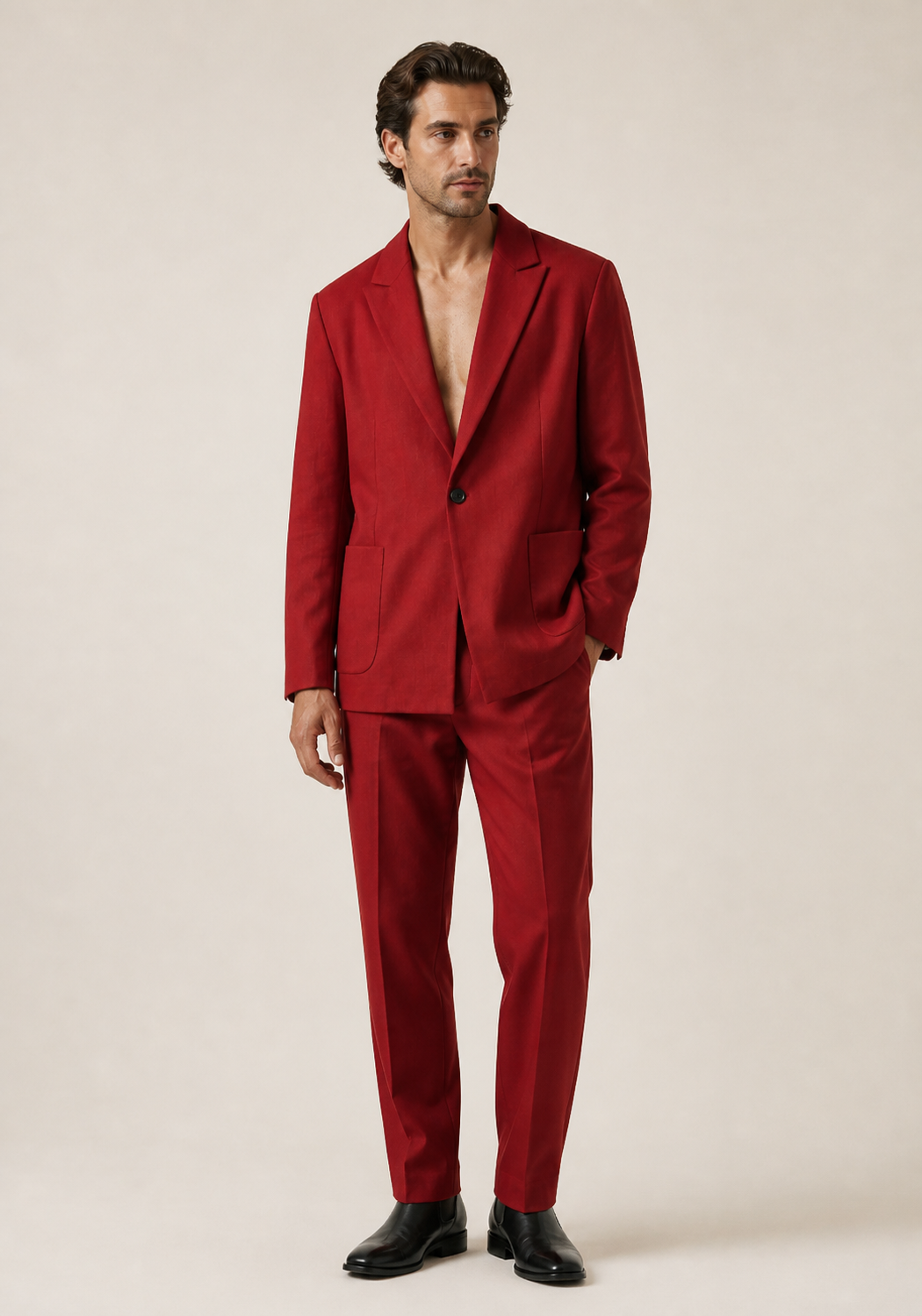 Men's Slim Fit Two-Piece Suit with Single-Breasted Blazer