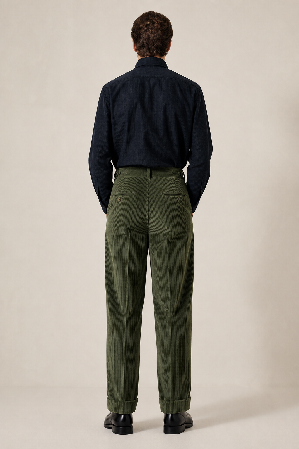 Men's Pleated Corduroy Trousers with High Waist