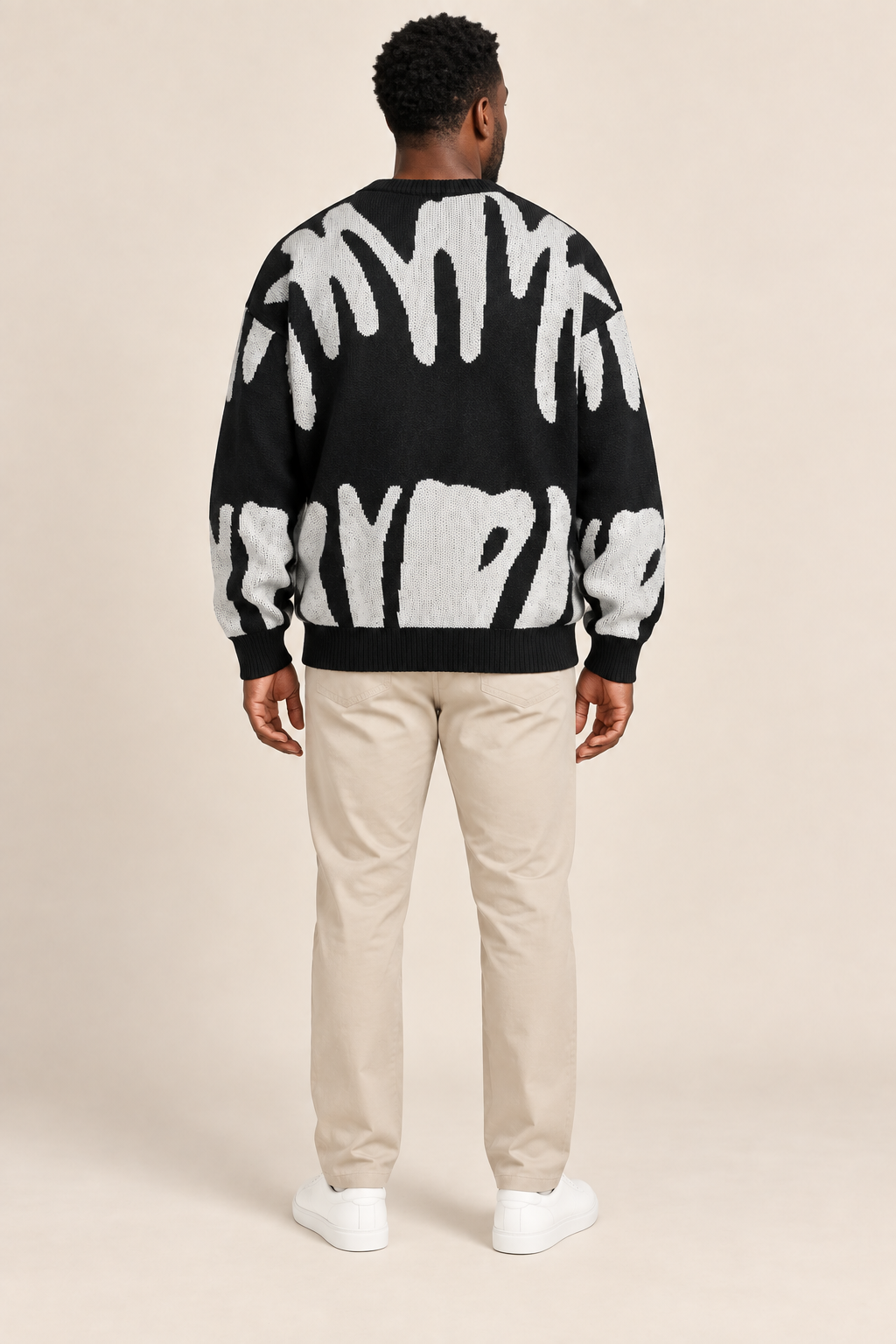 Men’s Abstract Pattern Knit Crew-Neck Jumper with Ribbed Trims