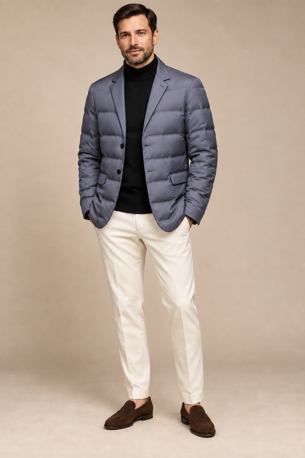 Men’s Padded Blazer Jacket with Notched Lapels