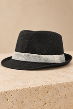 Men’s Woven Straw Fedora Hat with Contrast Band