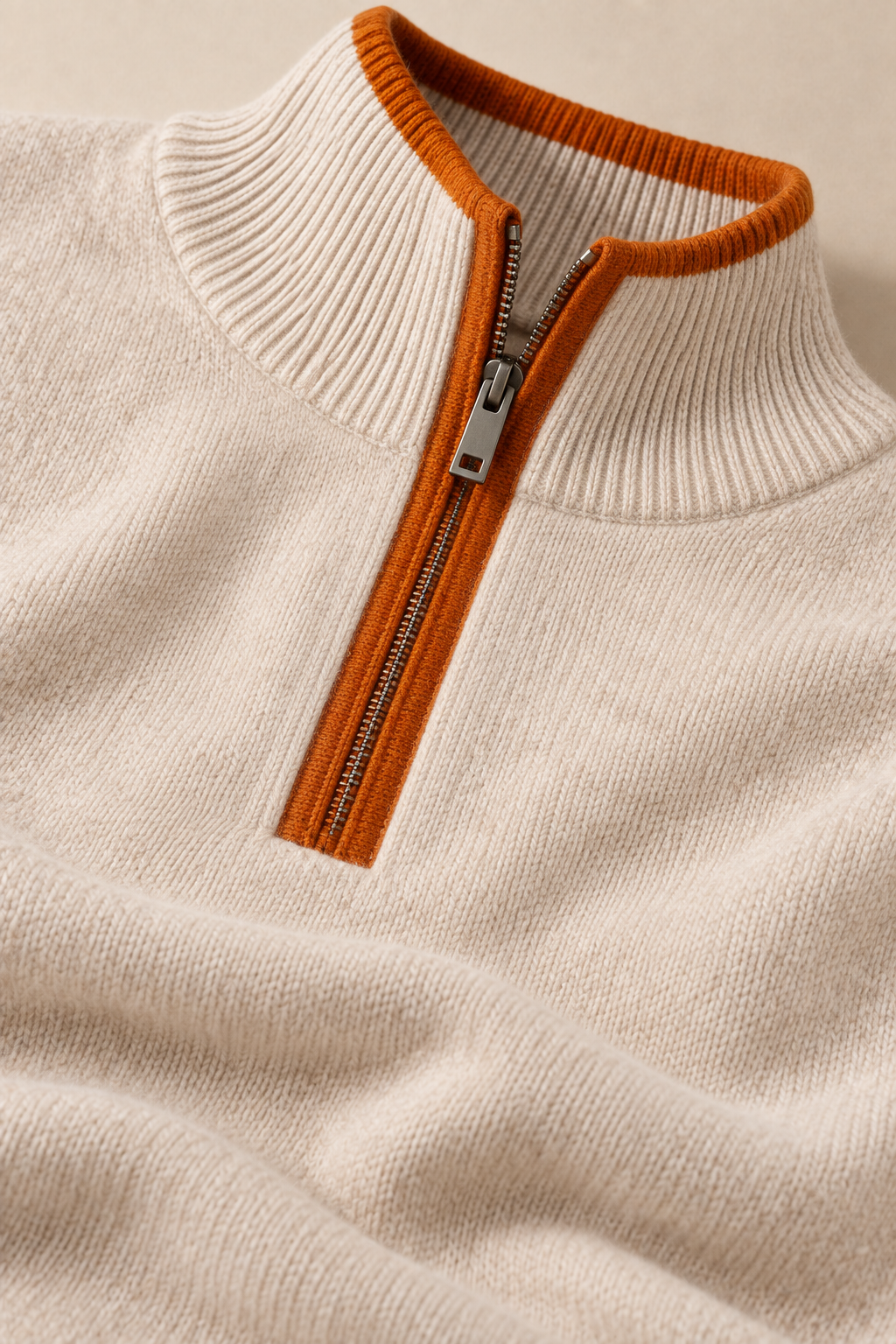 Men’s 100% Cashmere Half-Zip Jumper with Contrast Trim