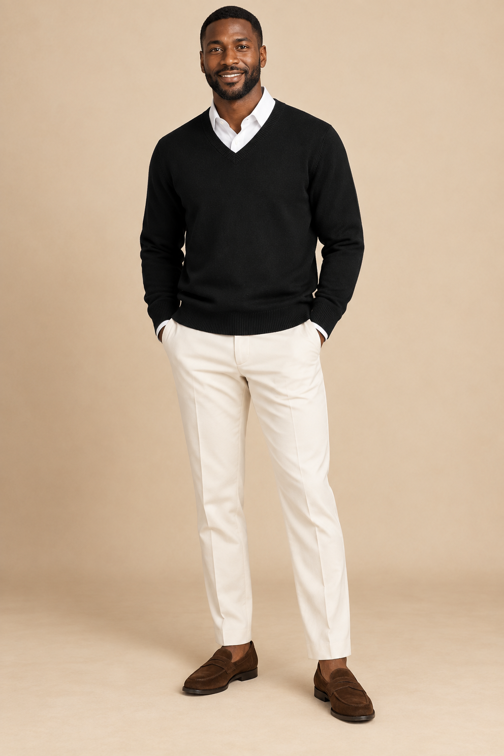 Men’s Fine Knit V-Neck Jumper with Long Sleeves
