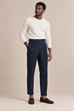 Men's Pleated Trousers with Side Adjusters and Ankle-Length Leg