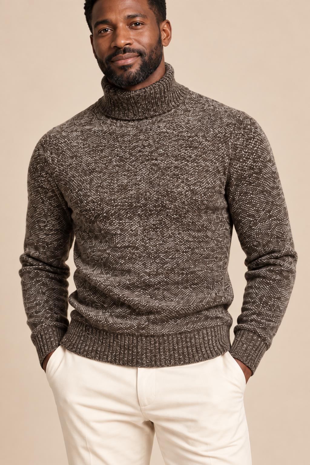 Men’s Textured Knit Roll-Neck Jumper