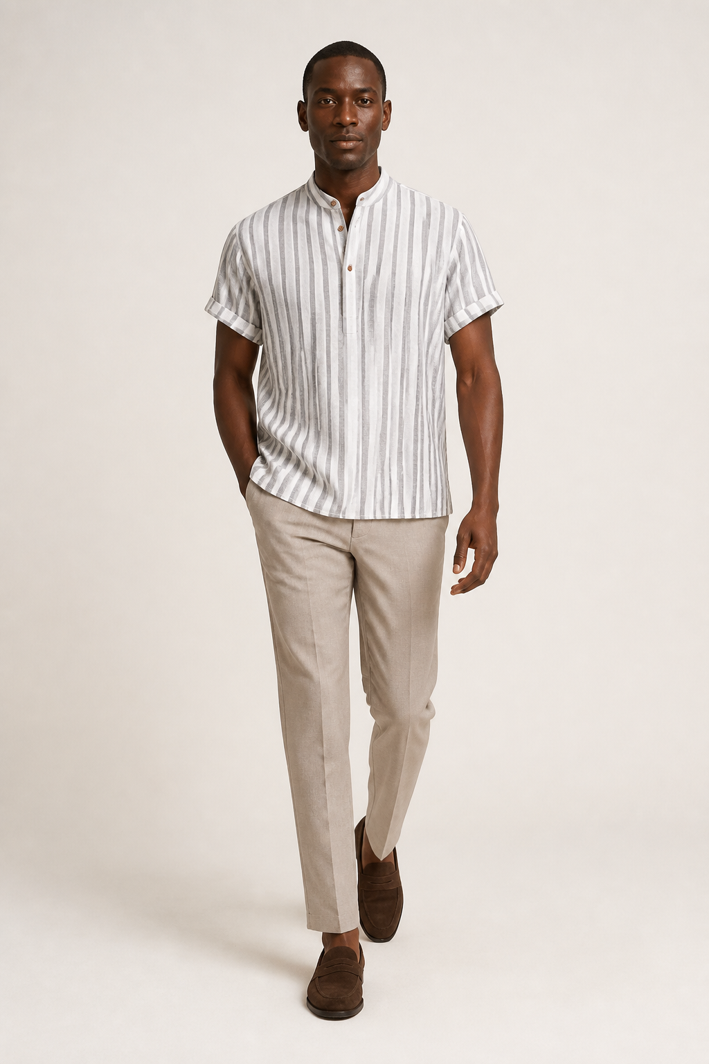 Men's Striped Polo Shirt with Short Sleeves