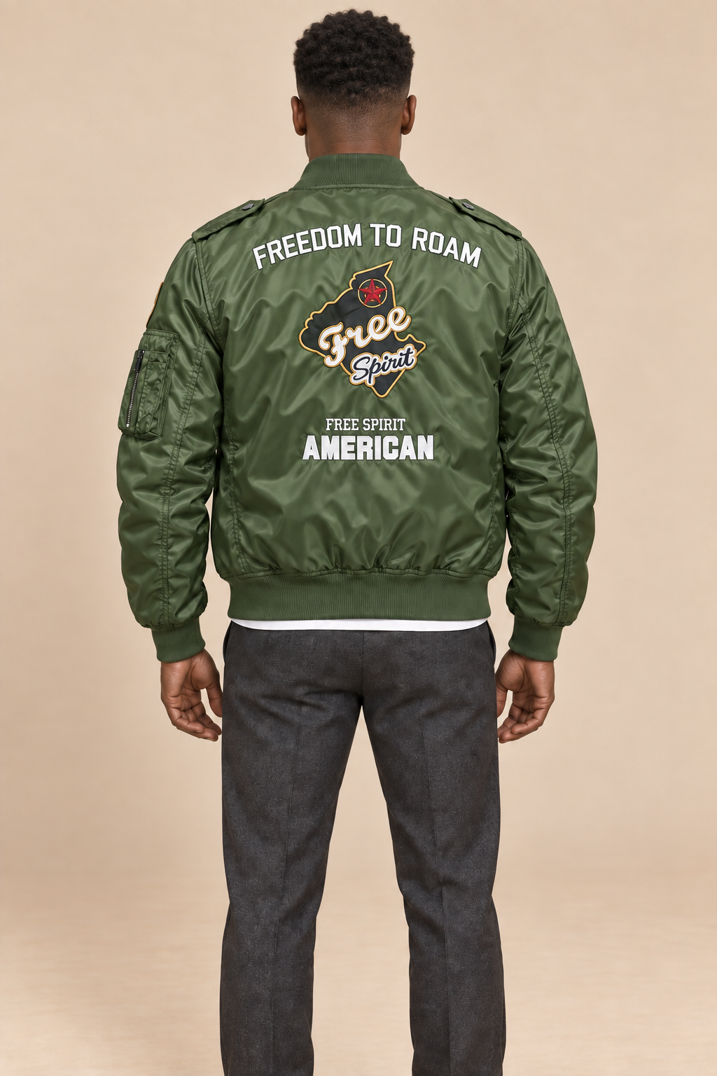 Men’s Padded MA-1 Zip-Up Bomber Jacket with Patches