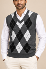 Men’s Argyle Knit V-Neck Tank Top