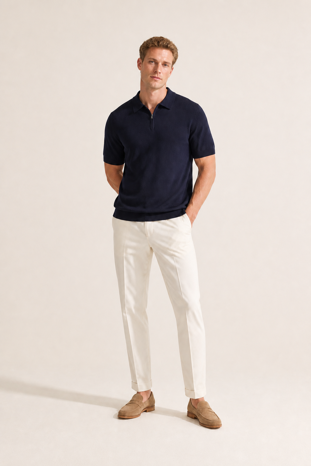 Men's Short Sleeve Zip Polo Shirt in Regular Fit