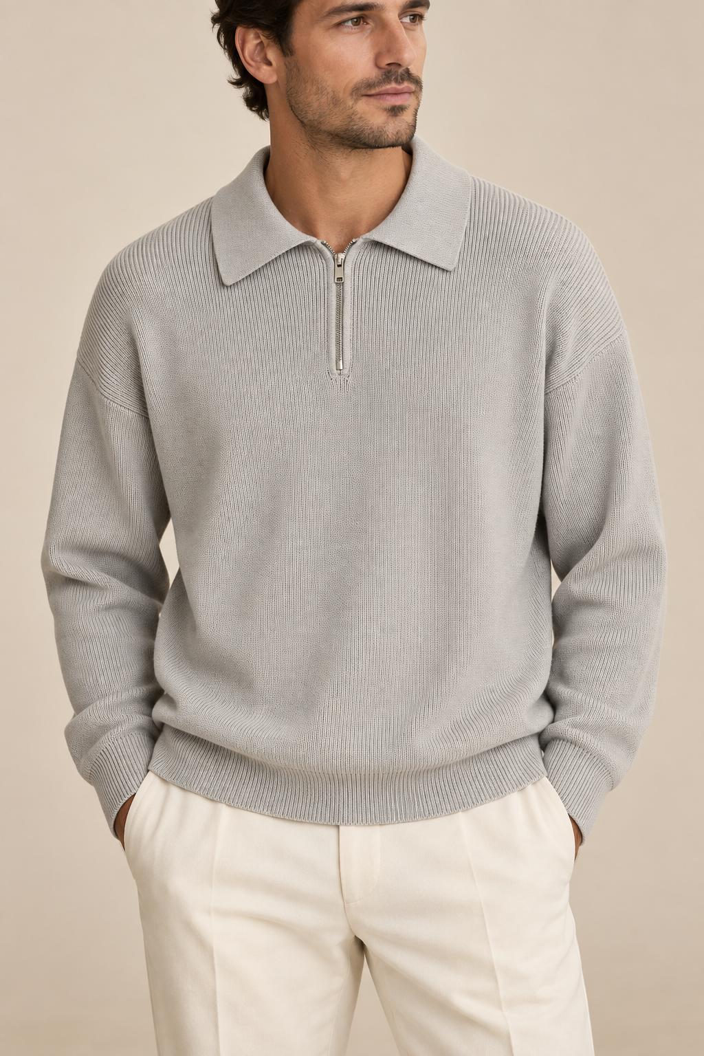 Men’s Half-Zip Knit Jumper with Polo Collar