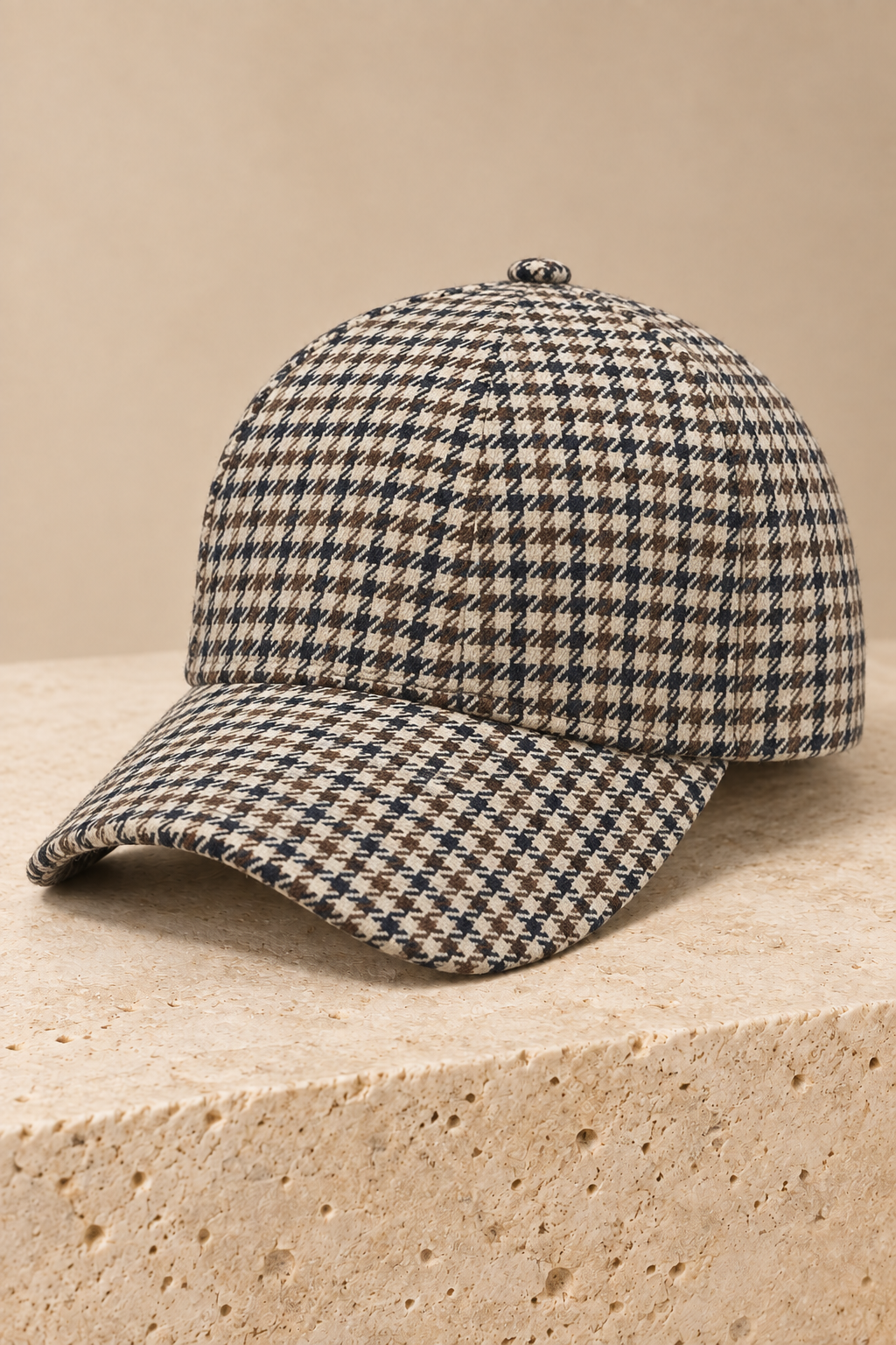 Men’s Houndstooth Check Baseball Cap with Curved Brim