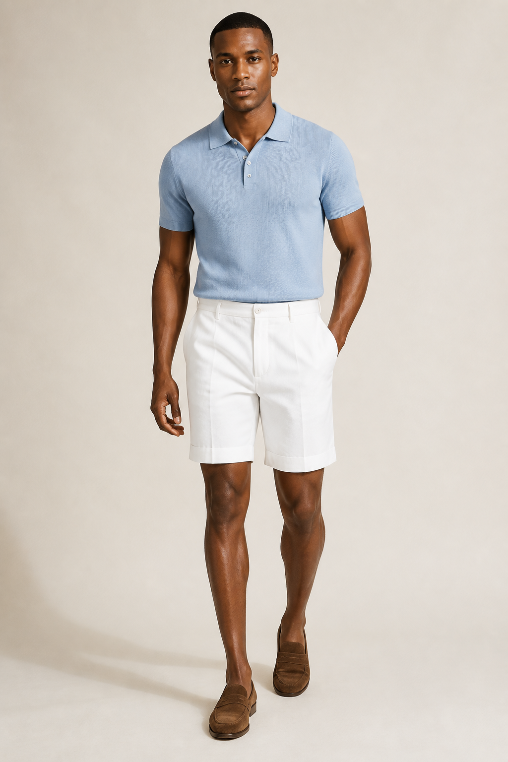 Men's Pleated Bermuda Shorts with Mid-Rise Waist