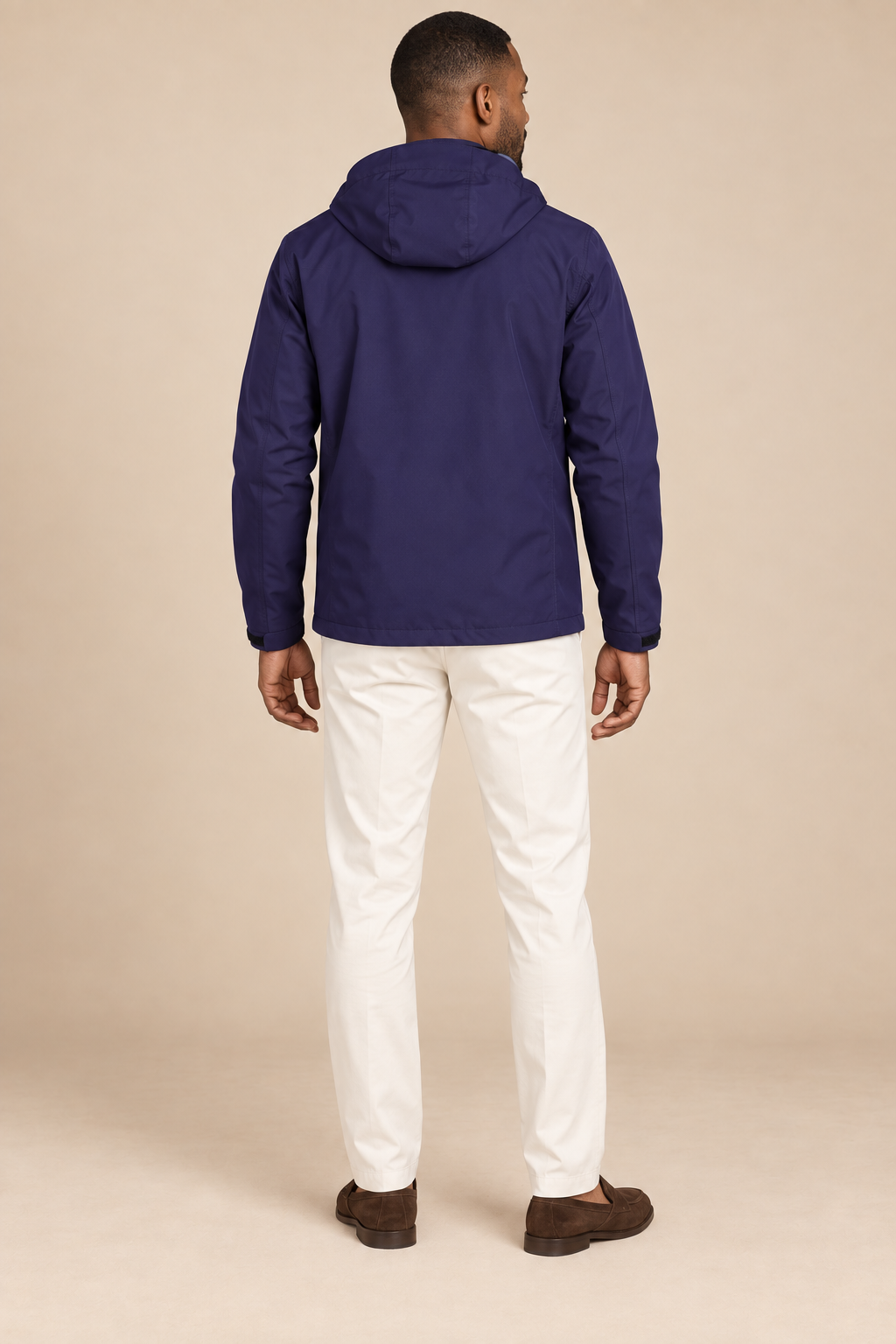 Men’s Hooded Zip-Up Rain Jacket with High Collar
