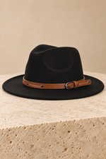 Men’s Wide-Brim Felt Fedora Hat with Contrast Band
