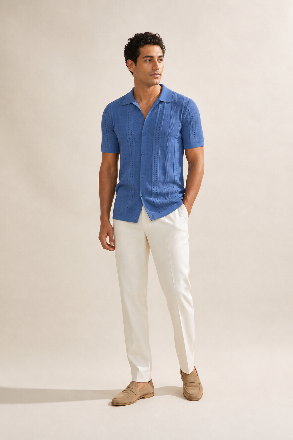 Men's Knitted Polo Shirt with Button-Through Front