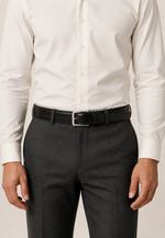 Men's Formal Belt with Rectangular Buckle and Stitched Edges