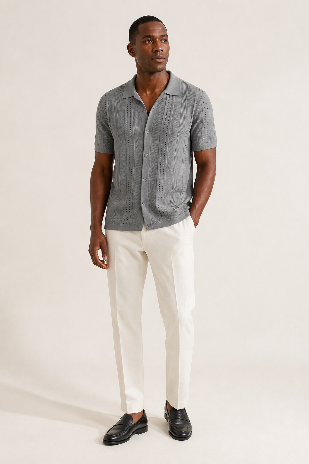 Men's Knitted Polo Shirt with Button-Through Front