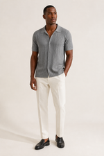 Men's Knitted Polo Shirt with Button-Through Front