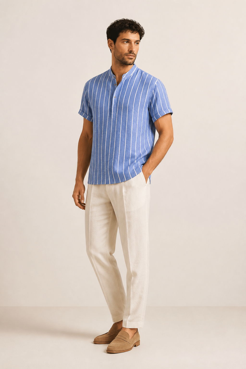 Men's Striped Polo Shirt with Short Sleeves