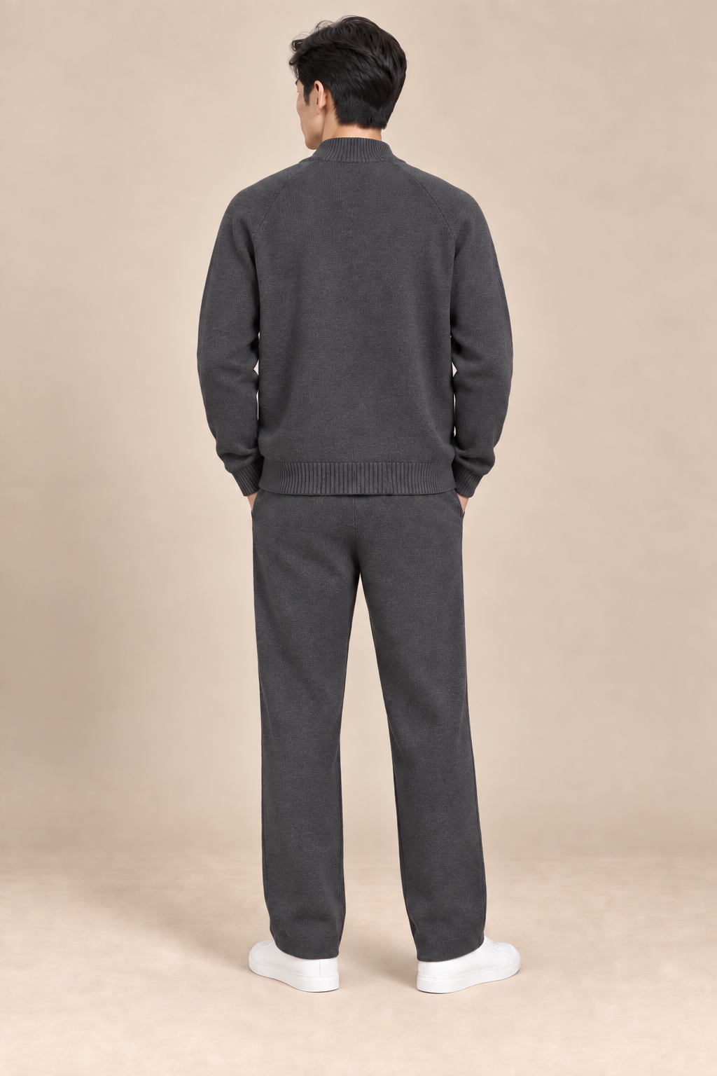 Men’s 100% Merino Wool Knitted Zip Cardigan and Trouser Set