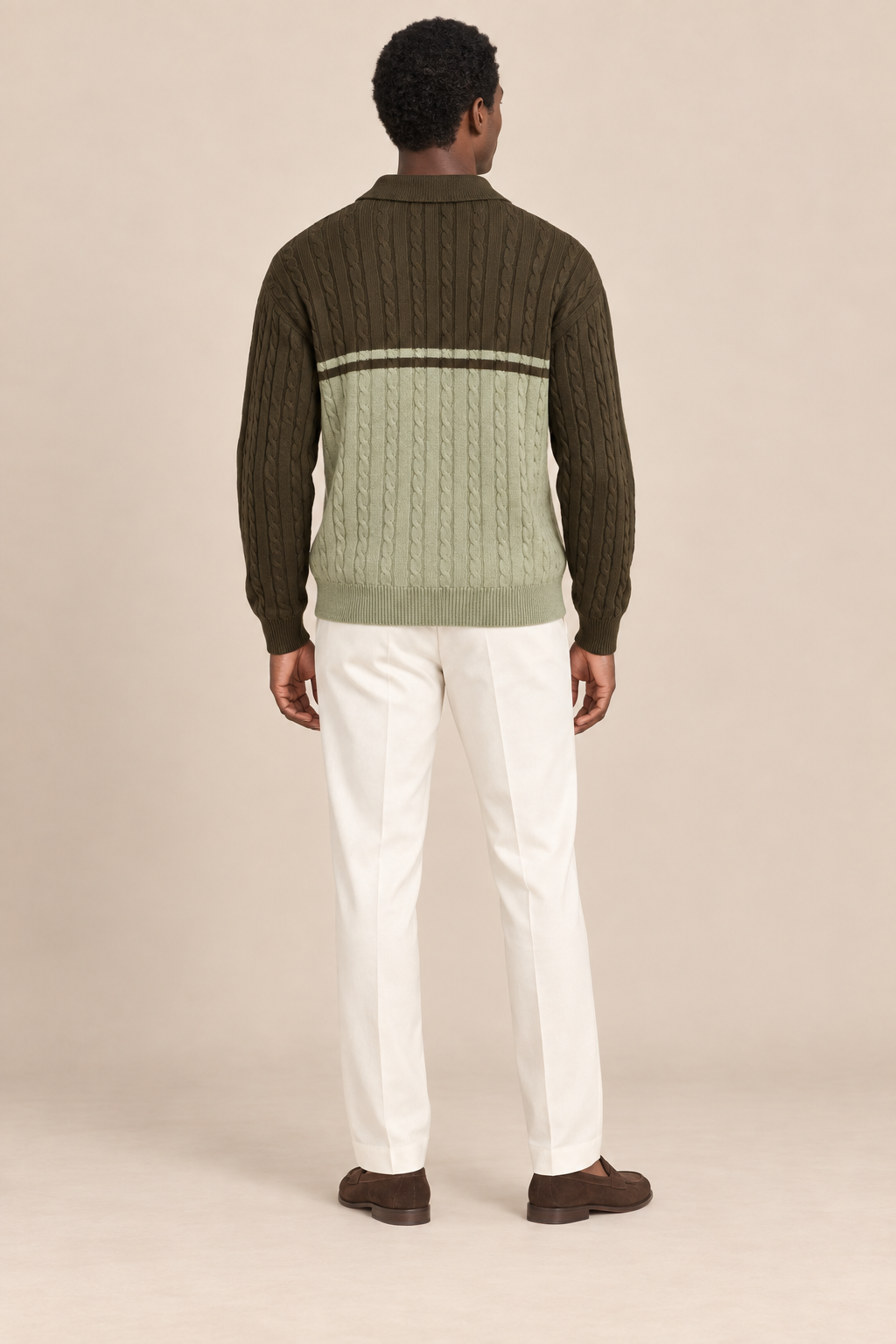 Men’s Cable Knit Quarter-Zip Jumper with Contrast Panel