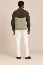 Men’s Cable Knit Quarter-Zip Jumper with Contrast Panel