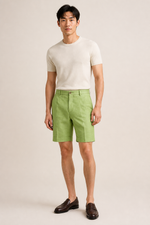 Men's Pleated Bermuda Shorts with Mid-Rise Waist