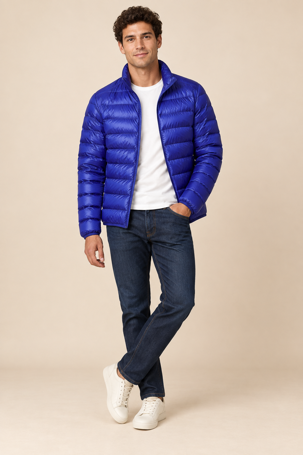 Men’s Lightweight Down Puffer Jacket with Stand Collar