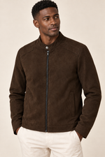 Men’s Suede-Look Zip-Up Jacket with Stand Collar