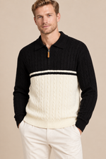 Men’s Cable Knit Quarter-Zip Jumper with Contrast Panel