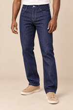 Men’s Pinstripe Stretch Denim Jeans with Slim Fit