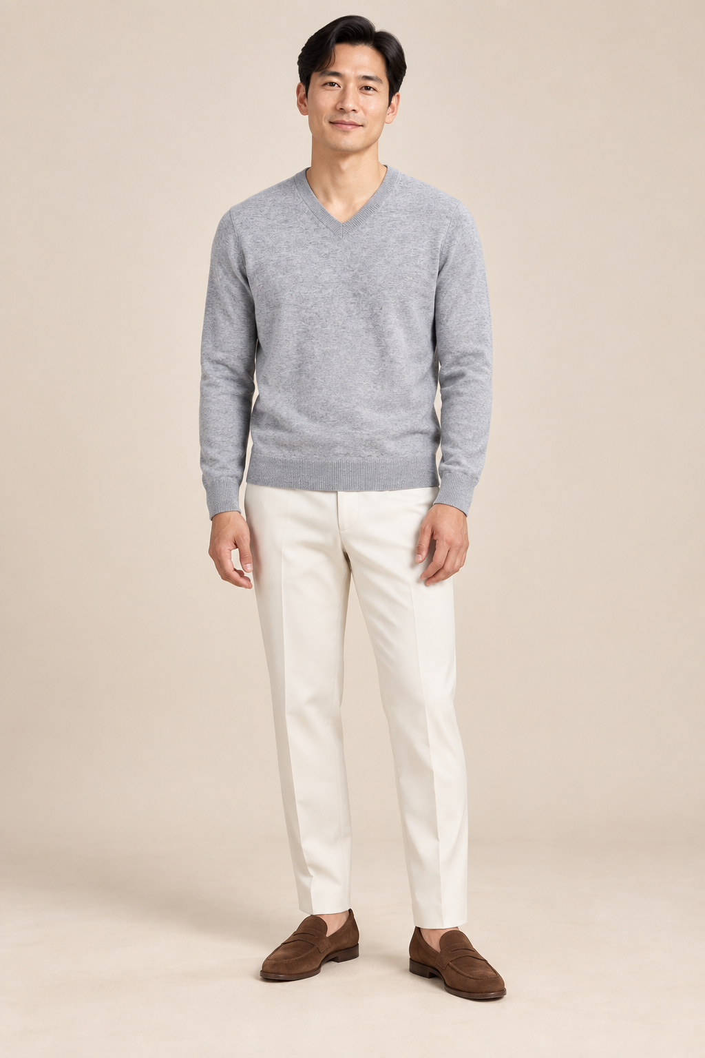 Men’s Fine Knit V-Neck Jumper with Ribbed Trims