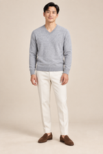 Men’s Fine Knit V-Neck Jumper with Ribbed Trims