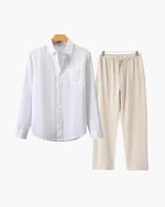 Men's Co-ord Set with Long Sleeve Shirt and Drawstring Trousers